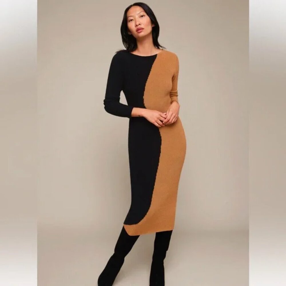 Mixed by Nasrin Brown & Black Colorblock Knit Midi Dress XS/S